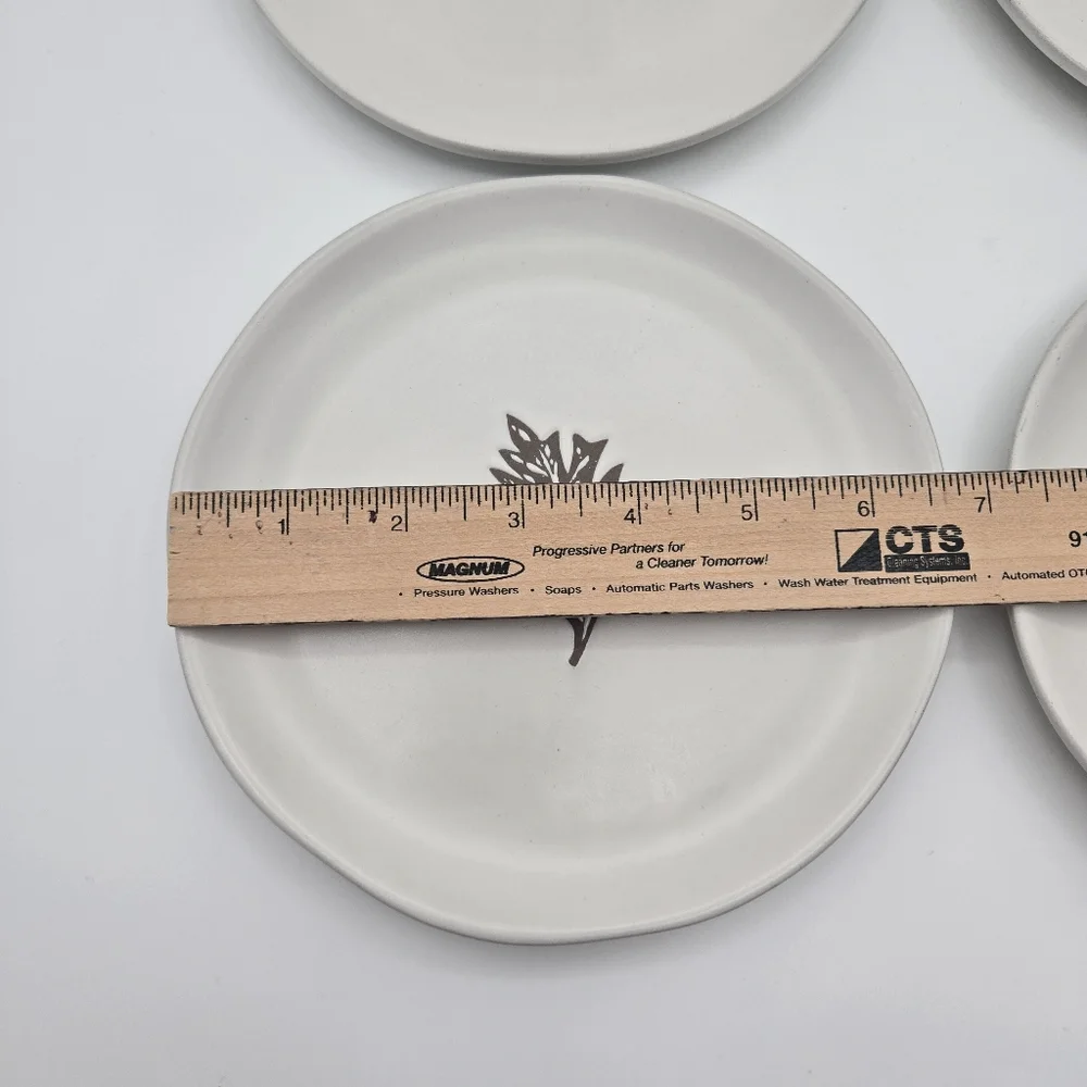 Bee & Willow Set Of 4 White Leaf Print Dessert Appetizer Salad Stoneware Plates